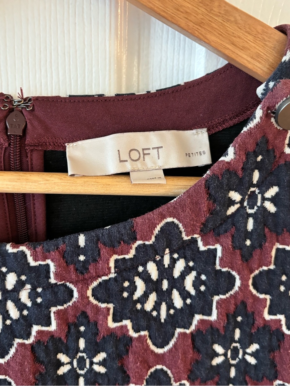 LOFT Burgundy and Navy Patterned Mini Dress - Picture 2 of 5